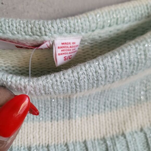 Bongo Fold-Over Cowl Neck Striped Tunic Sweater Icy Blue Shimmer Small NWOT - Picture 7 of 8